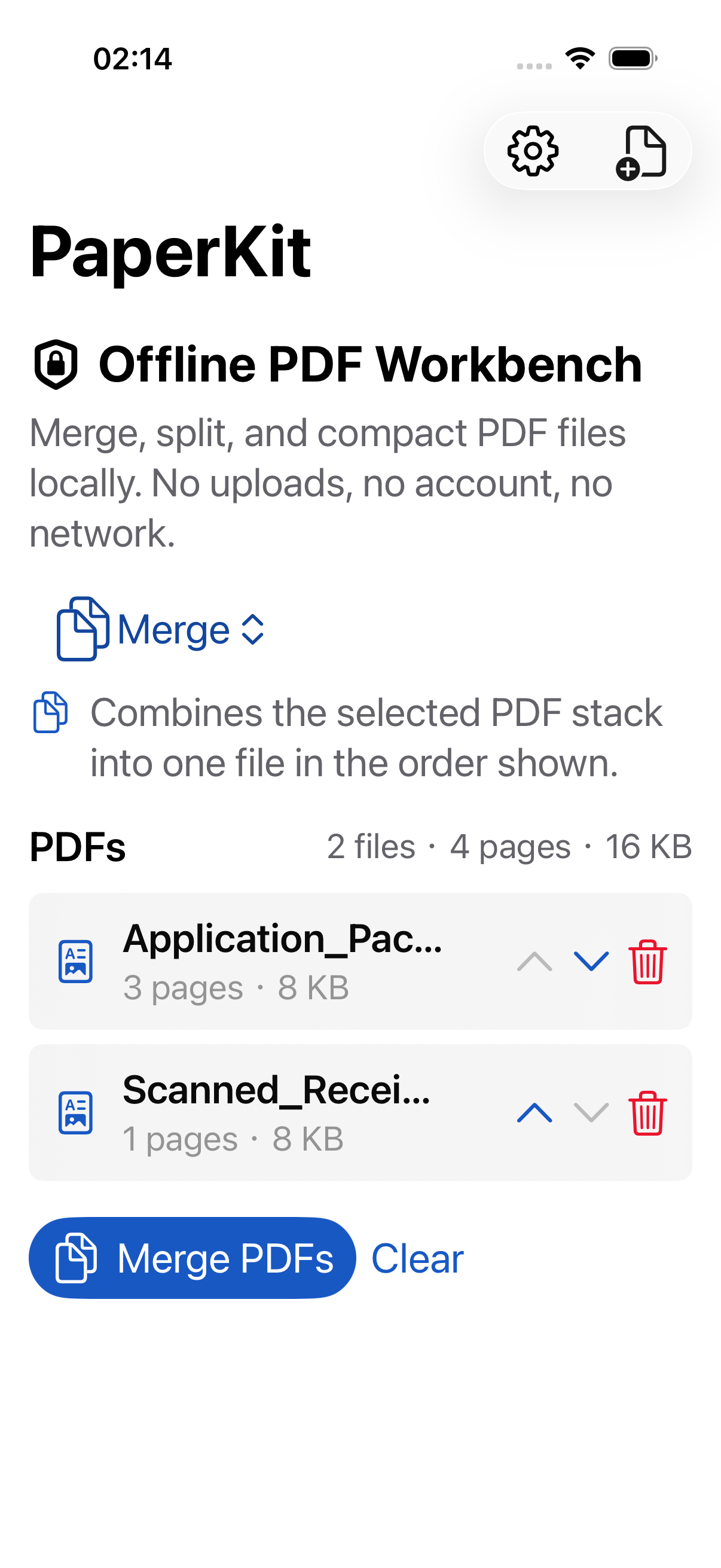 PaperKitのワークベンチ画面。PDFファイル、処理モード、Processボタンが表示されている